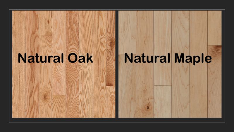 Closeup of natural oak compared to natural maple flooring