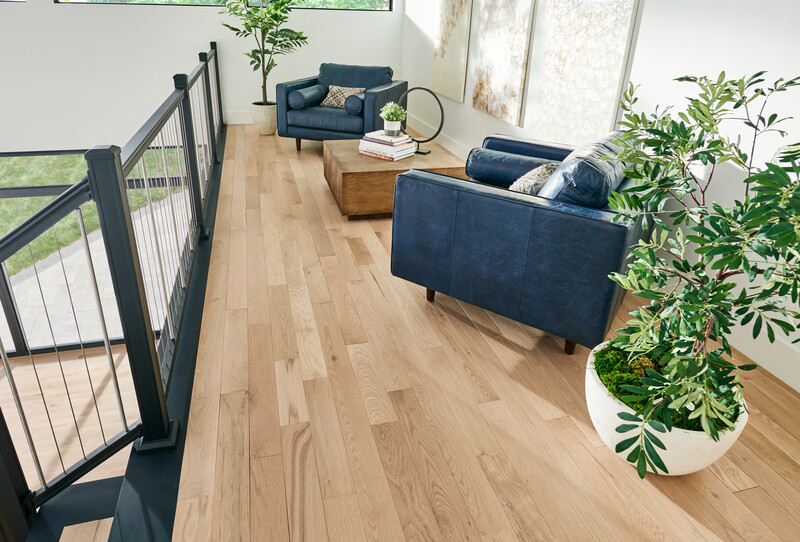 Overview image of a balcony with seating and white oak flooring