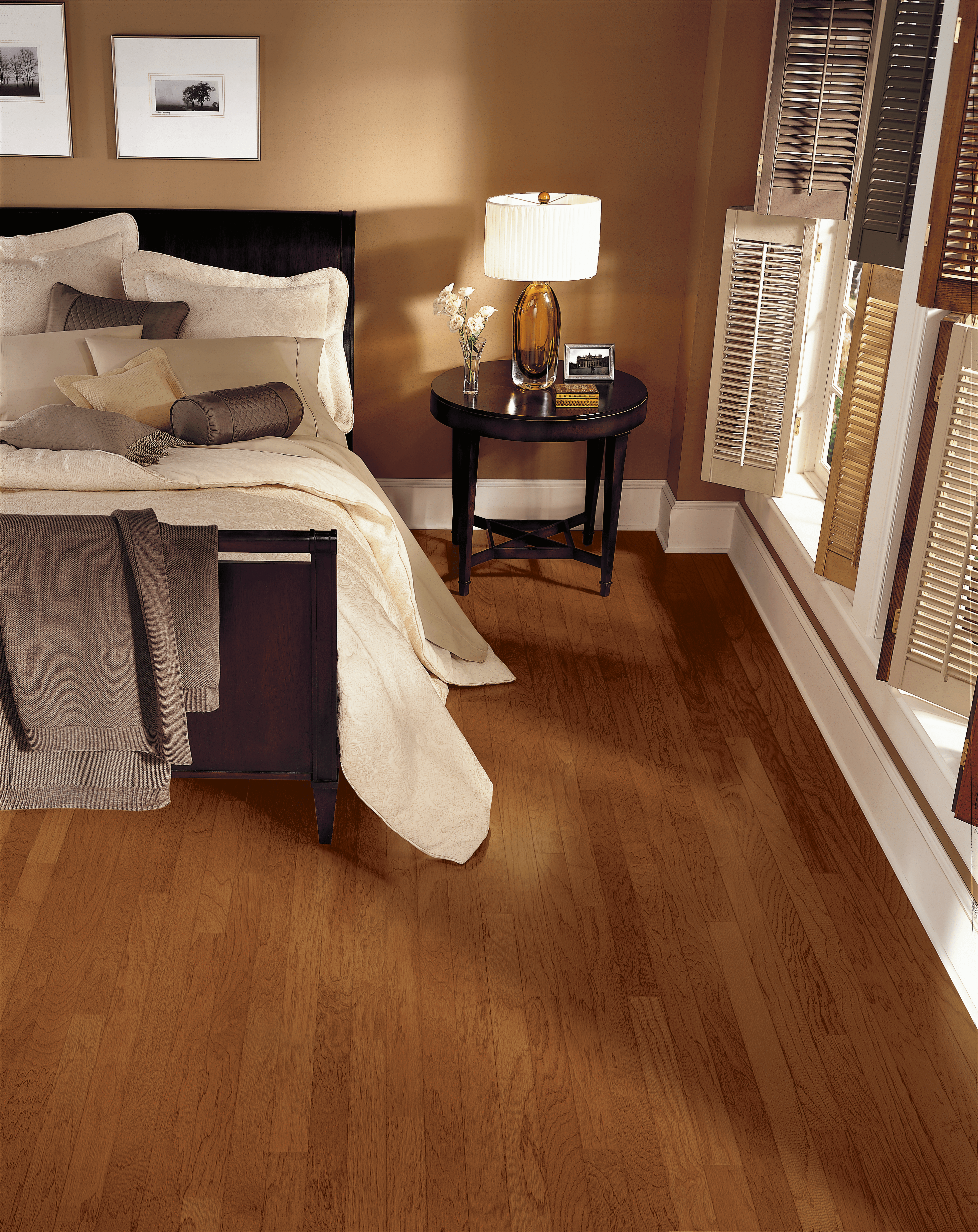 Turlington American Exotics Hickory Engineered - Brandywine Bedroom with hickory engineered hardwood flooring from Bruce